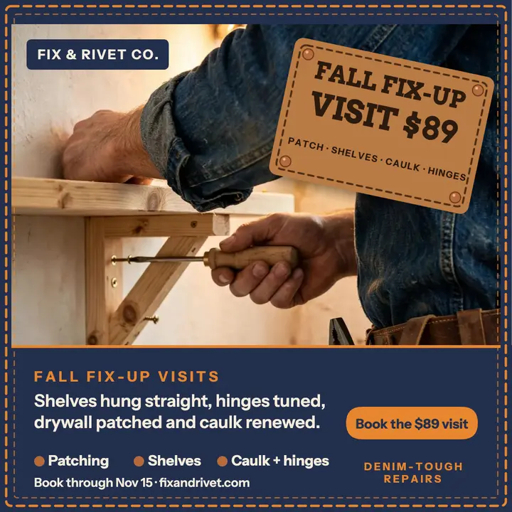 Fix and Rivet fall fix-up visit promo template