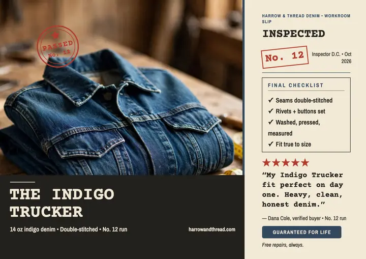 Harrow and Thread denim inspection review template