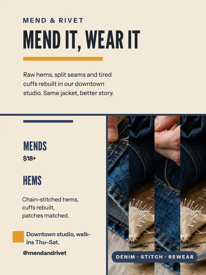 Mend and Rivet woven denim repair portrait template