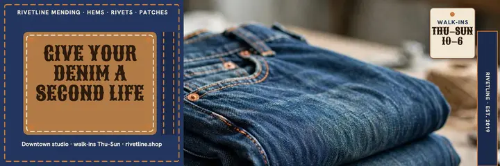Rivetline denim mending header: denim repair header template