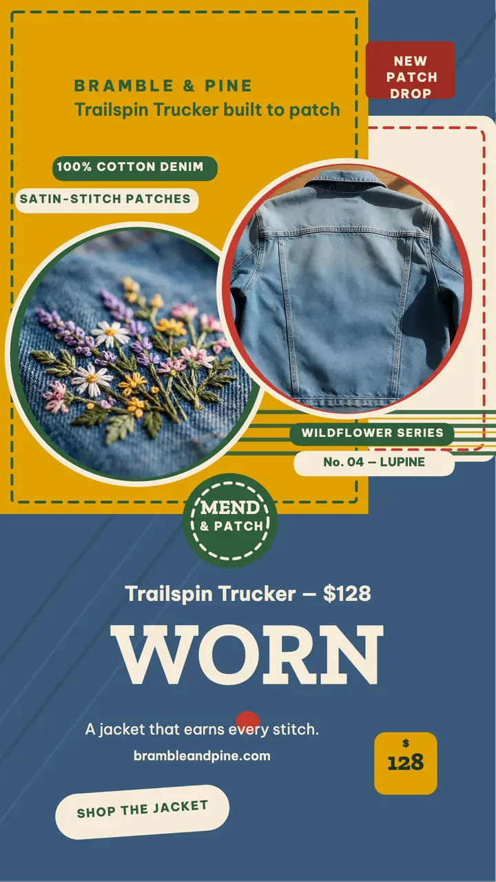 Trailspin denim trucker patch story template