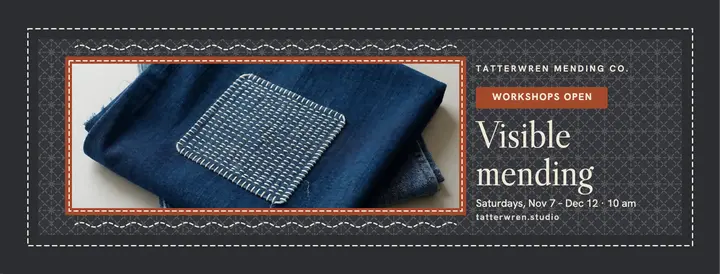 Denim patch stitch class Facebook cover, sashiko template