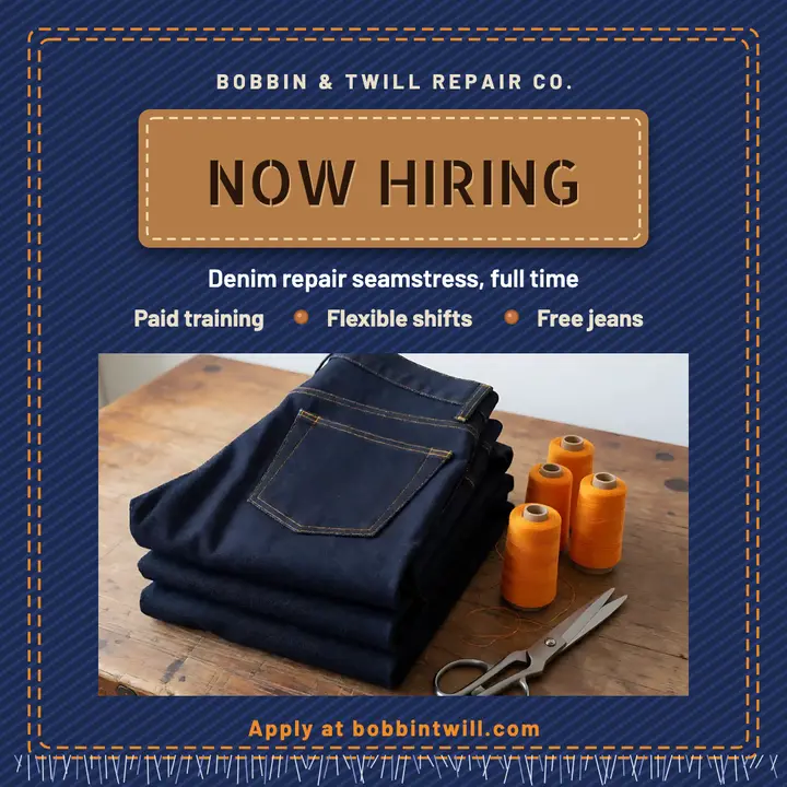 Denim repair now hiring post template