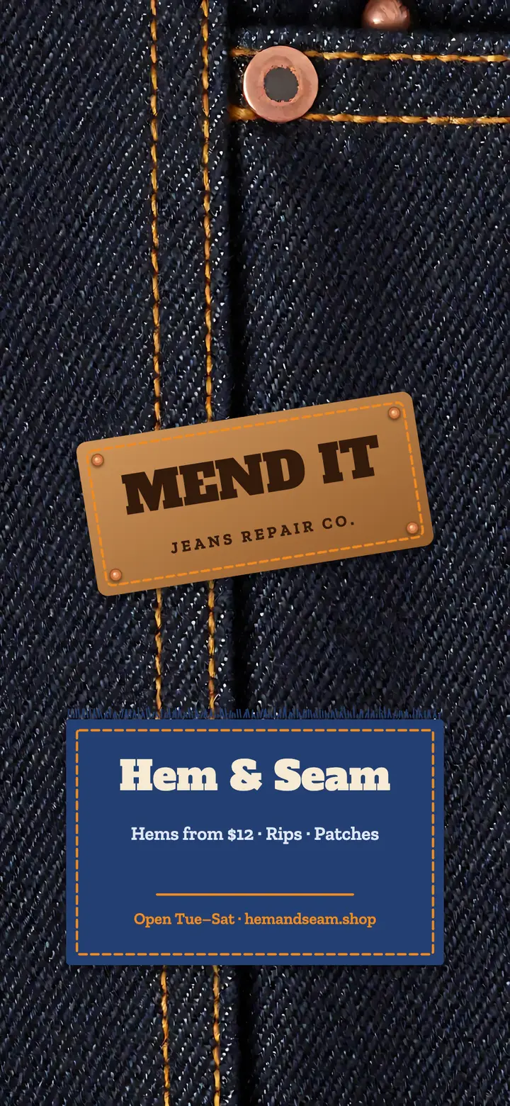 Hem & Seam jeans repair: jeans repair shop wallpaper template