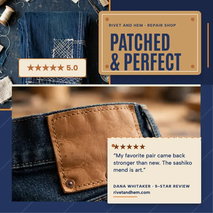 Rivet and Hem denim repair review template