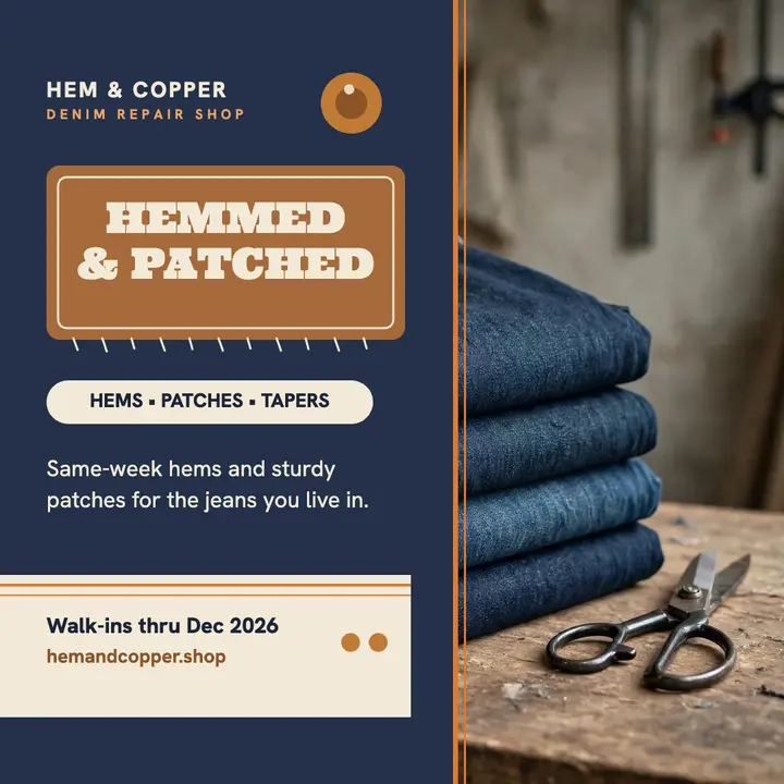 Hem and Copper denim repair promo template