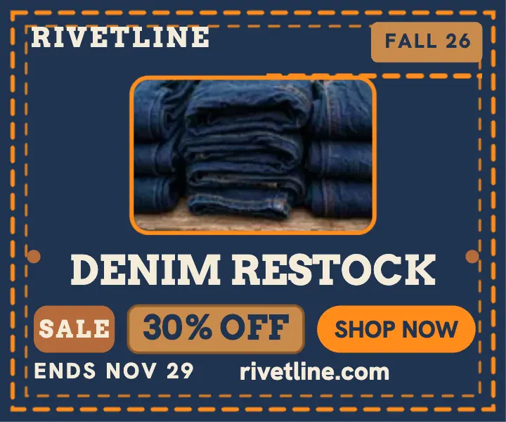 Rivetline denim restock sale ad template