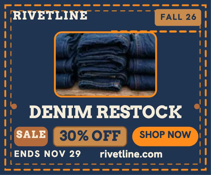 Rivetline denim restock sale ad template