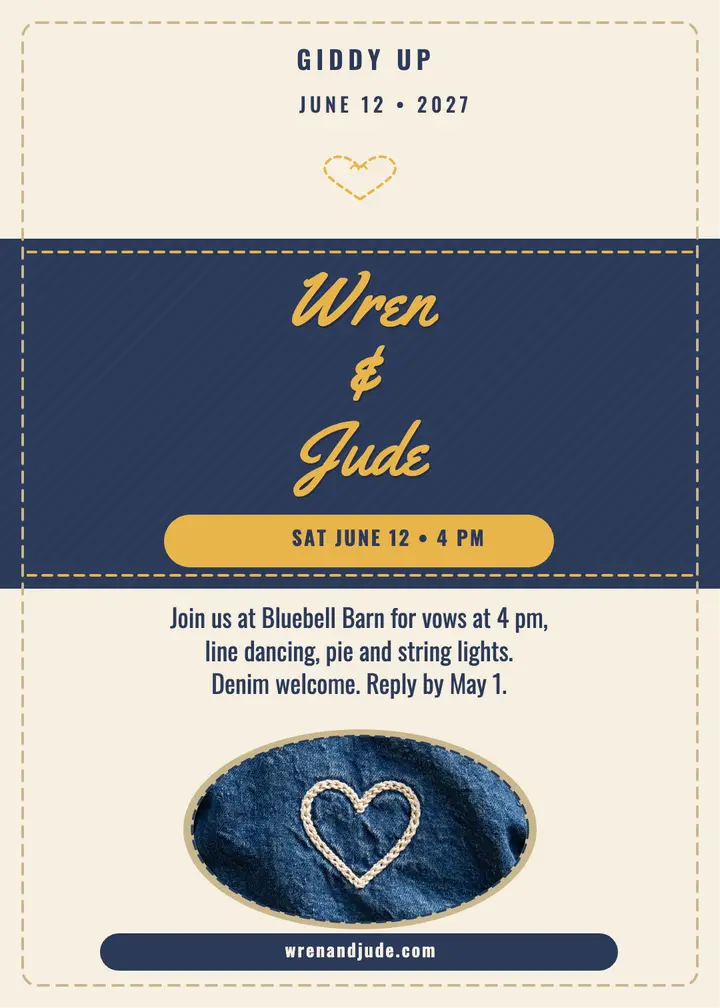 Wren and Jude denim stitch invitation template