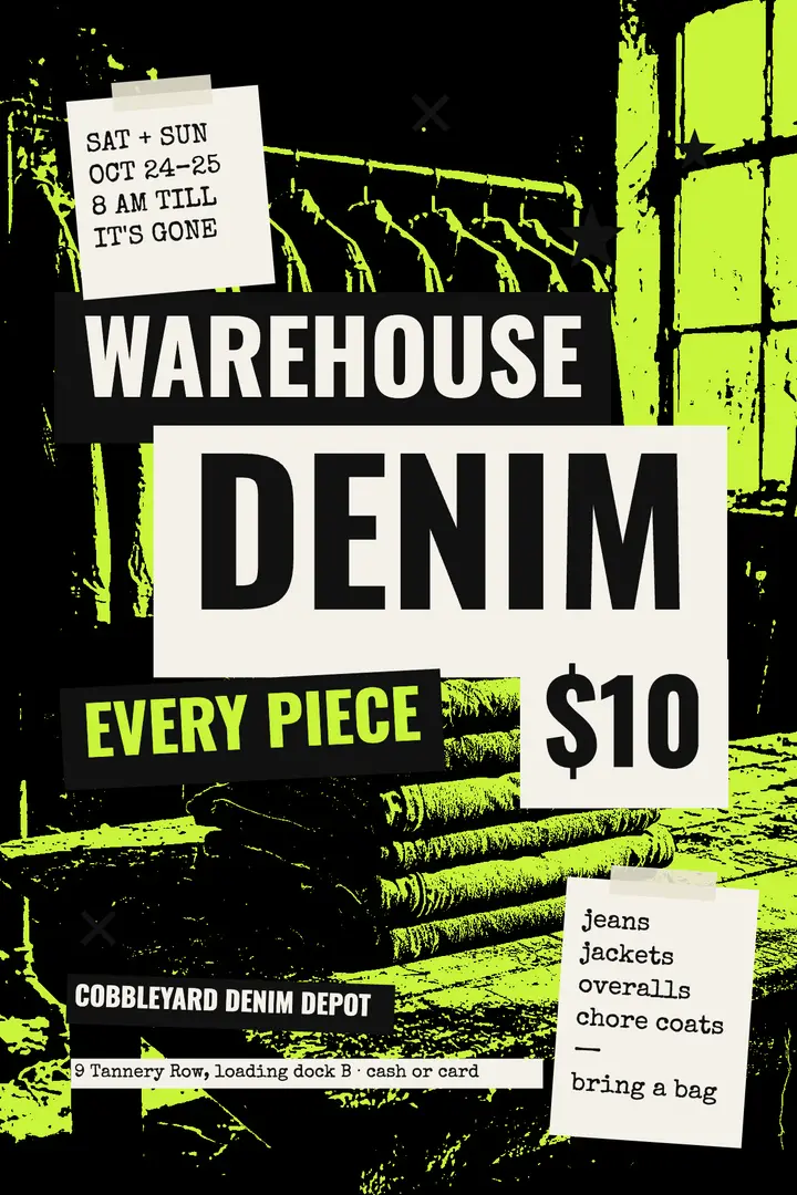 Denim warehouse sale, photocopy zine template