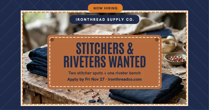 Ironthread denim workshop hiring post: denim hiring post template