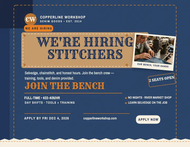 Copperline Workshop hiring stitchers flyer template