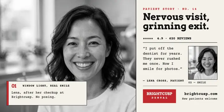 Brightcusp Dental patient smile review template