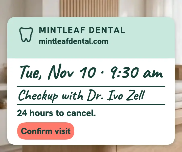 Mintleaf Dental next visit card ad: dental visit card template