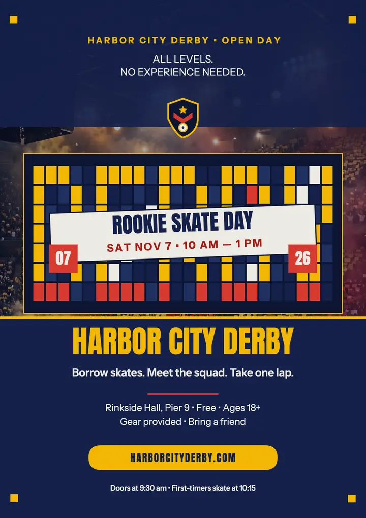 Harbor City Derby rookie skate day flyer template