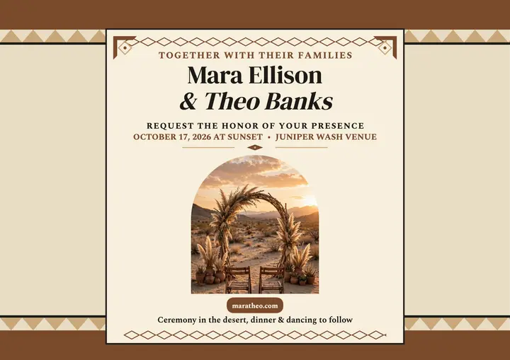 Desert bark wedding invitation certificate template