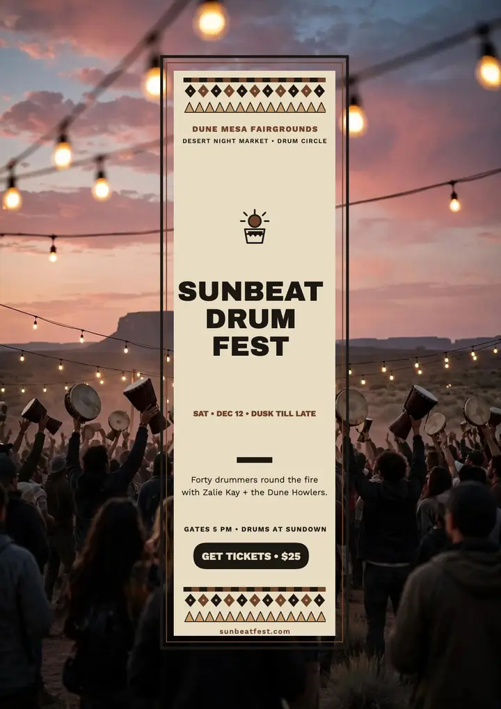 Sunbeat Drum Fest desert flyer template