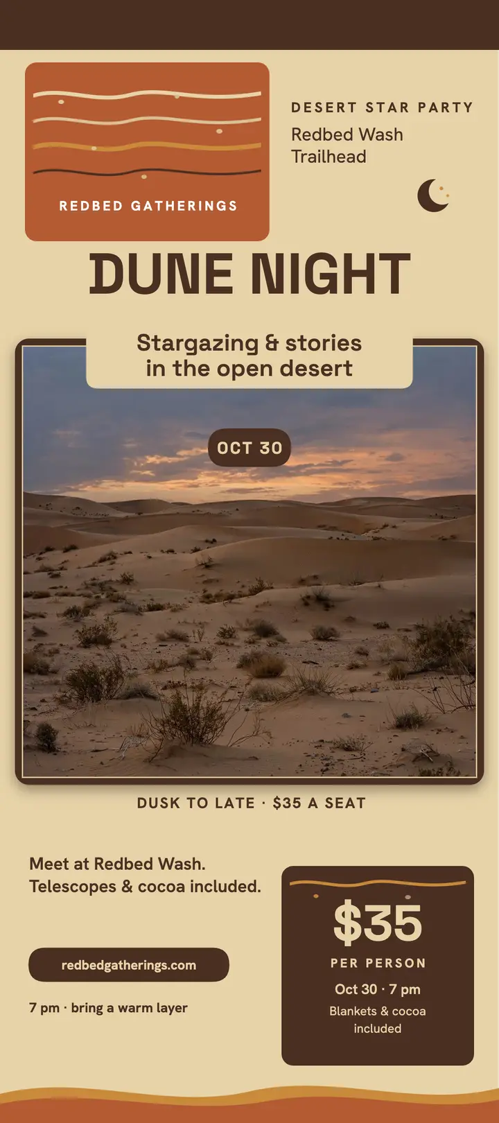 Redbed dune night stargazing rack card template