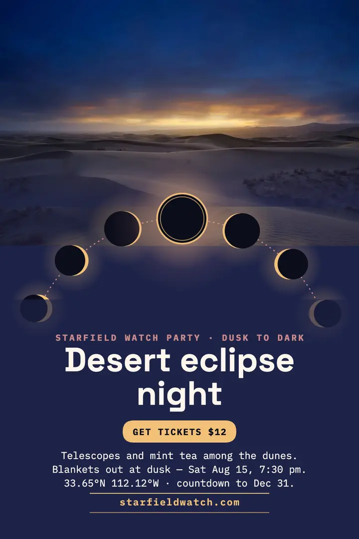 Starfield desert eclipse night poster template