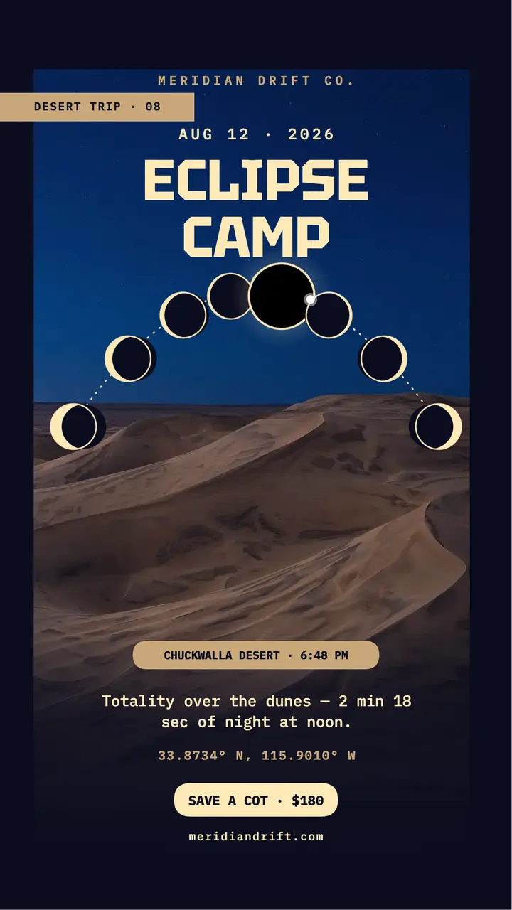 Meridian Drift eclipse camp desert story template