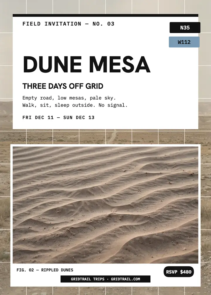 Gridtrail Trips dune mesa retreat invitation template