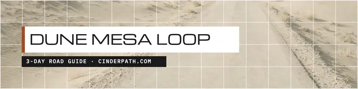 Dune Mesa Loop desert guide banner: desert road trip guide banner template