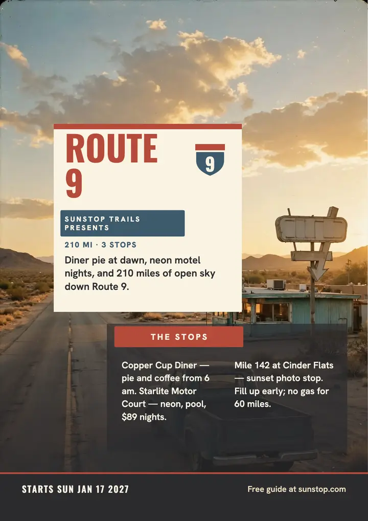 Route 9 desert ramble flyer by Sunstop template