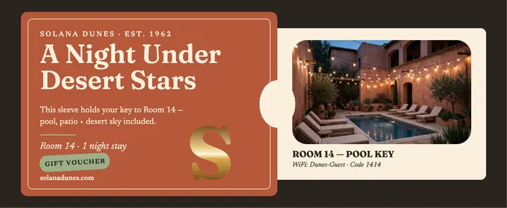 Solana Dunes desert stay key voucher template