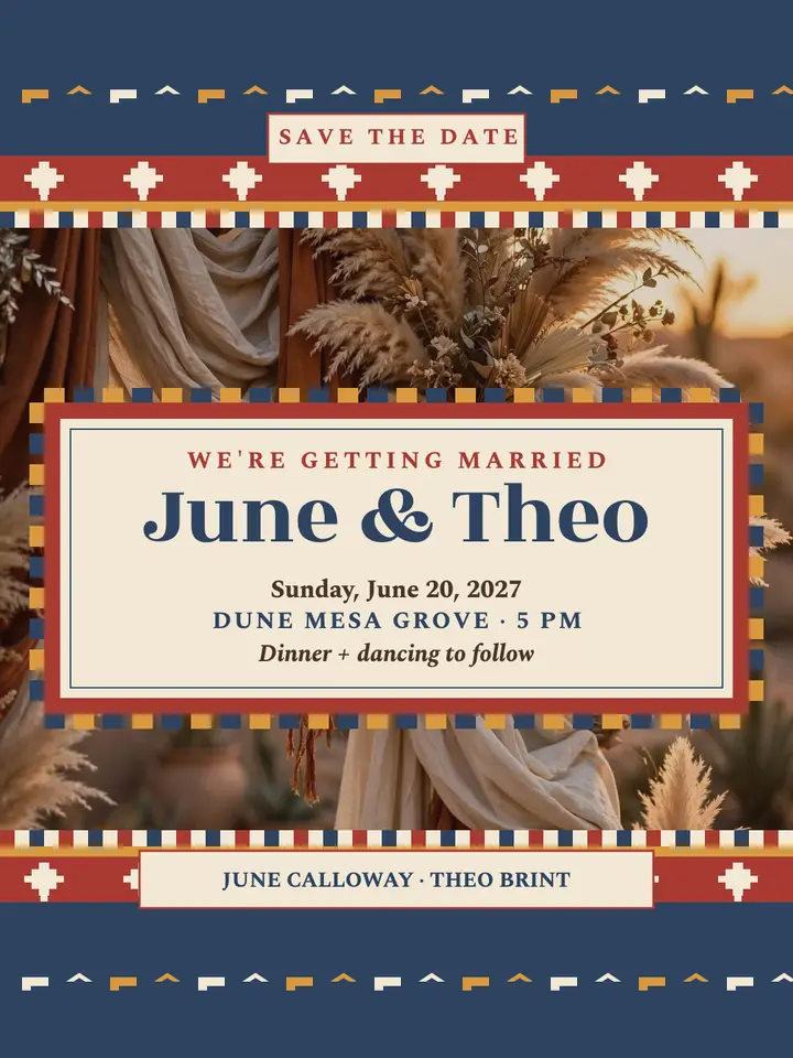 June and Theo desert kilim invitation template