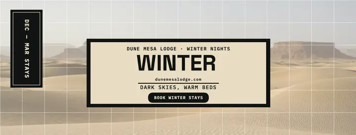 Dune Mesa Lodge winter cover: stargazing lodge cover template