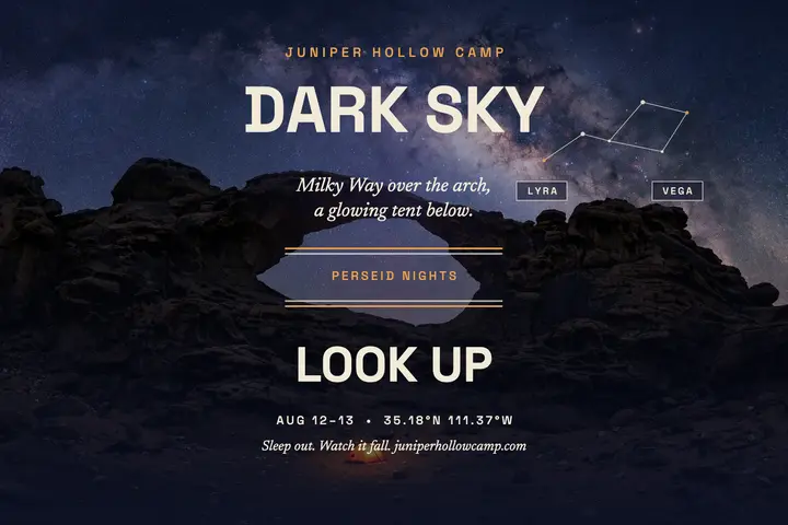 Juniper Hollow stargazing camp postcard template