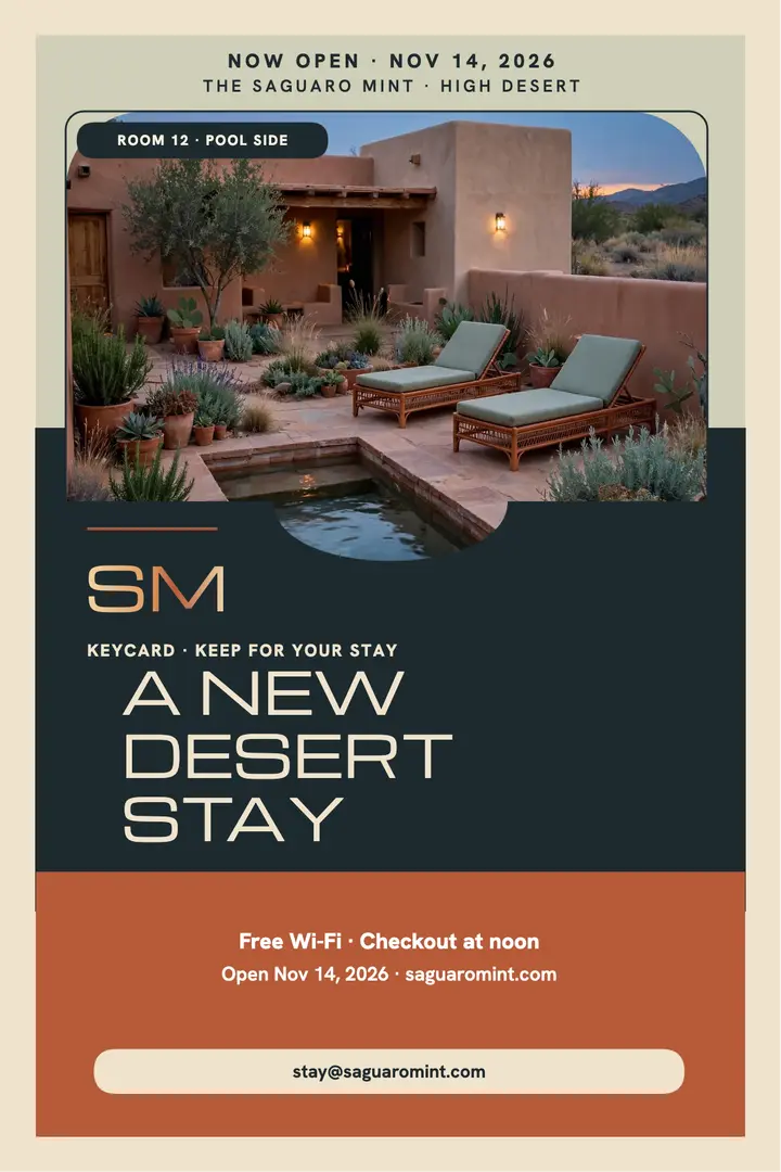 Saguaro Mint desert hotel keycard poster template