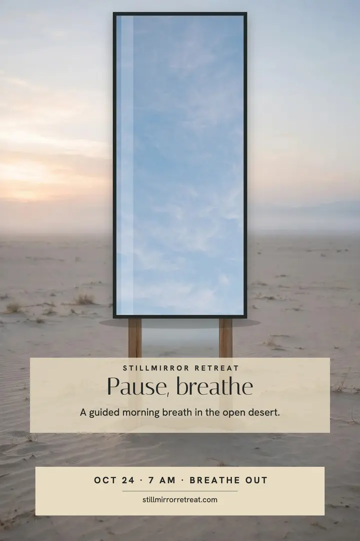 Stillmirror desert breath retreat poster: wellness retreat poster template