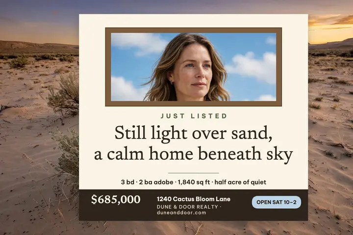 Desert mirror home listing postcard template