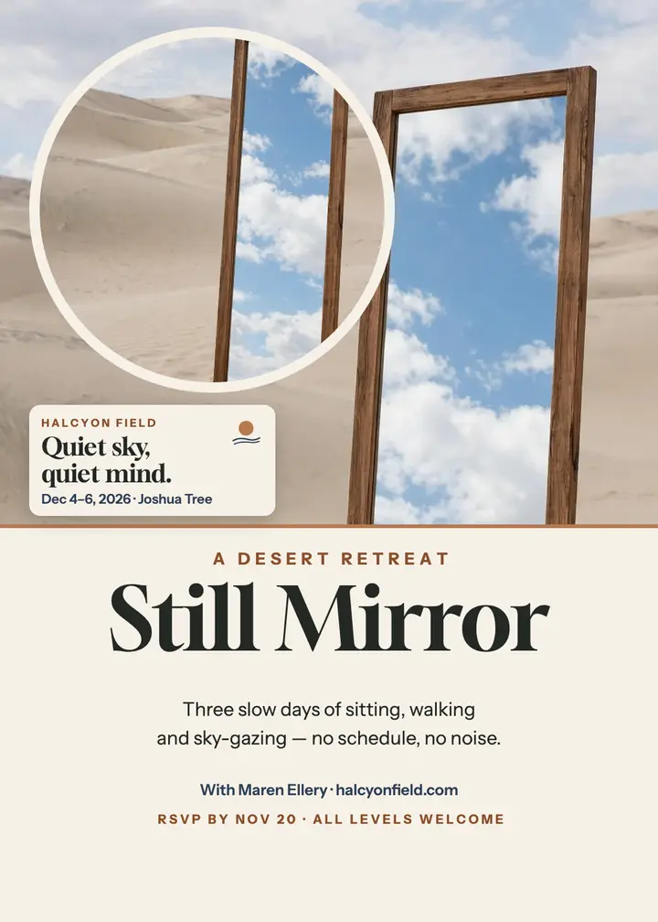 Desert mirror retreat invitation, Halcyon Field template
