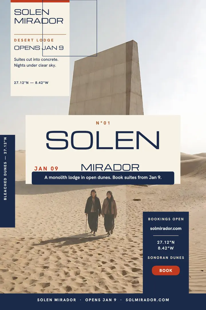 Solen Mirador desert lodge opening poster template