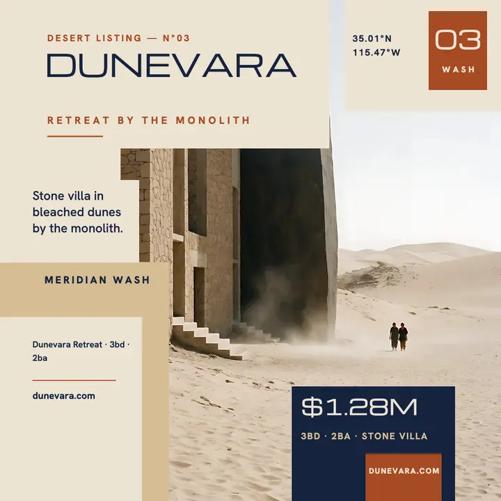Dunevara Retreat desert listing post: desert home listing post template