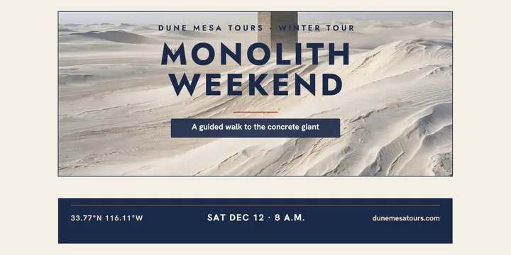 Dune Mesa monolith weekend tour post: desert architecture tour template