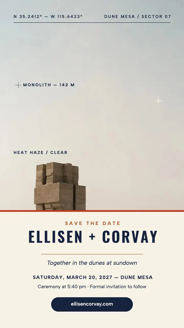 Ellisen and Corvay desert monolith invitation template