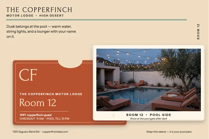 Copperfinch desert motel keycard postcard template