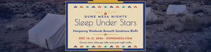 Dune Mesa Nights stargazing banner: stargazing getaway banner template