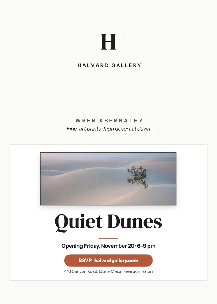 Quiet Dunes desert photo exhibition invitation template
