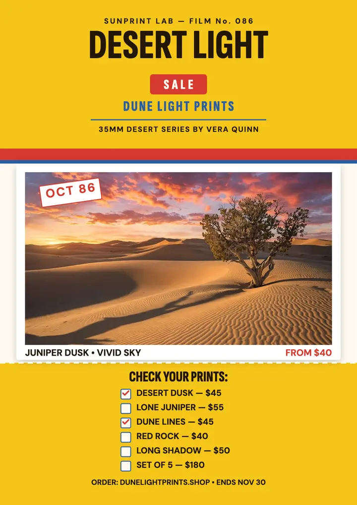 Dune Light desert print sale lab flyer template