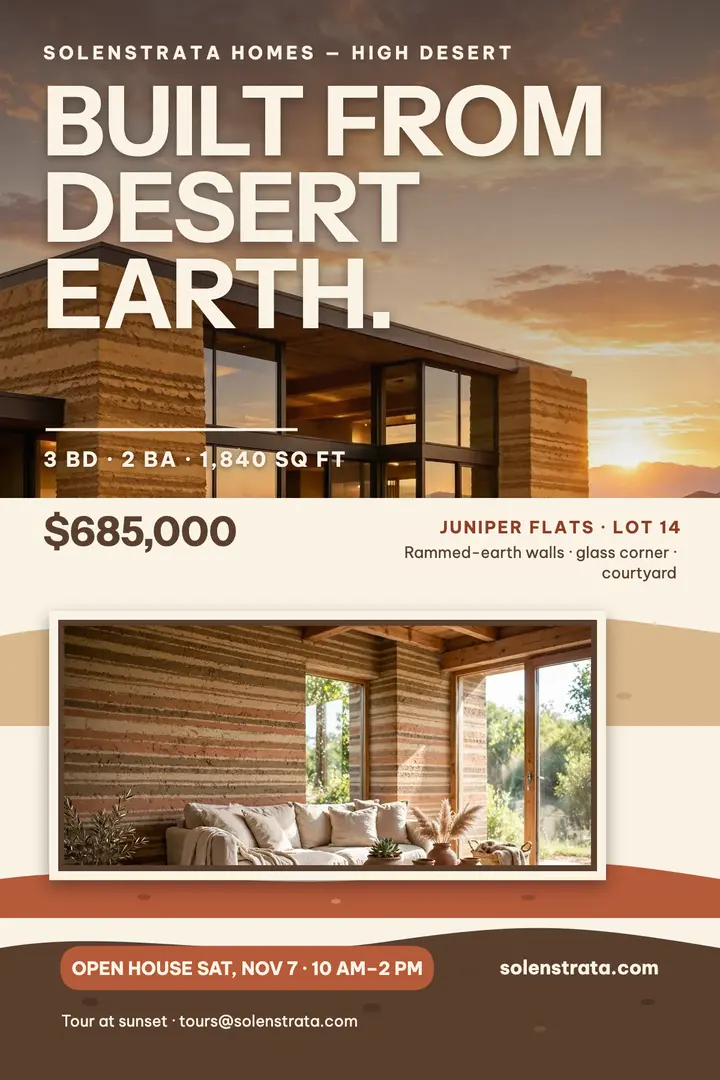Solenstrata rammed-earth home poster template