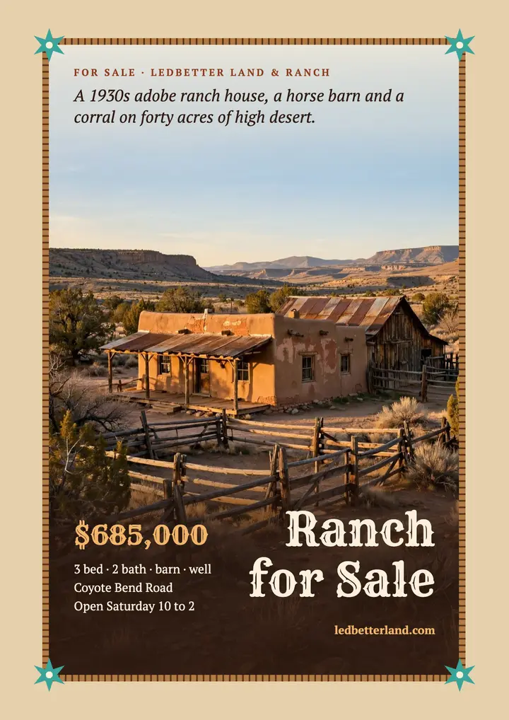 Coyote Bend ranch for sale flyer template