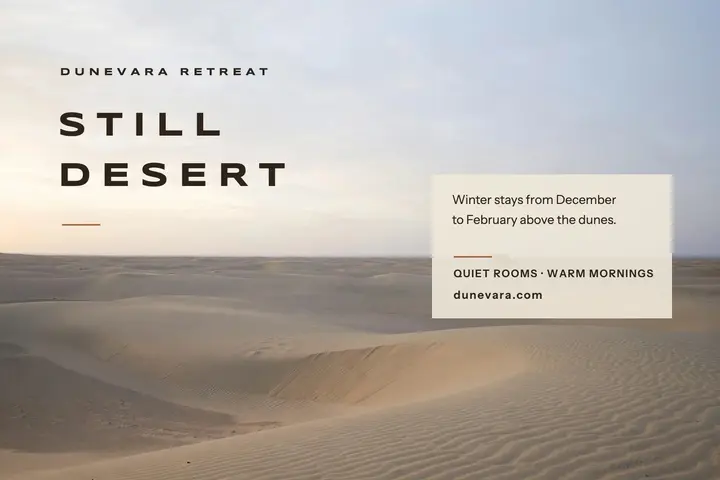 Dunevara desert retreat wide caps postcard: desert retreat postcard template