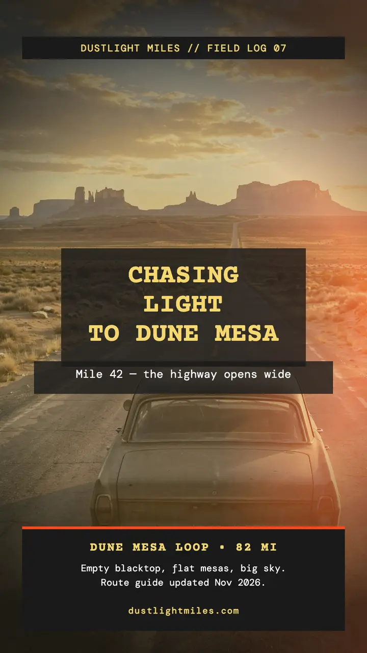 Dustlight Miles desert road trip story: desert road trip story template