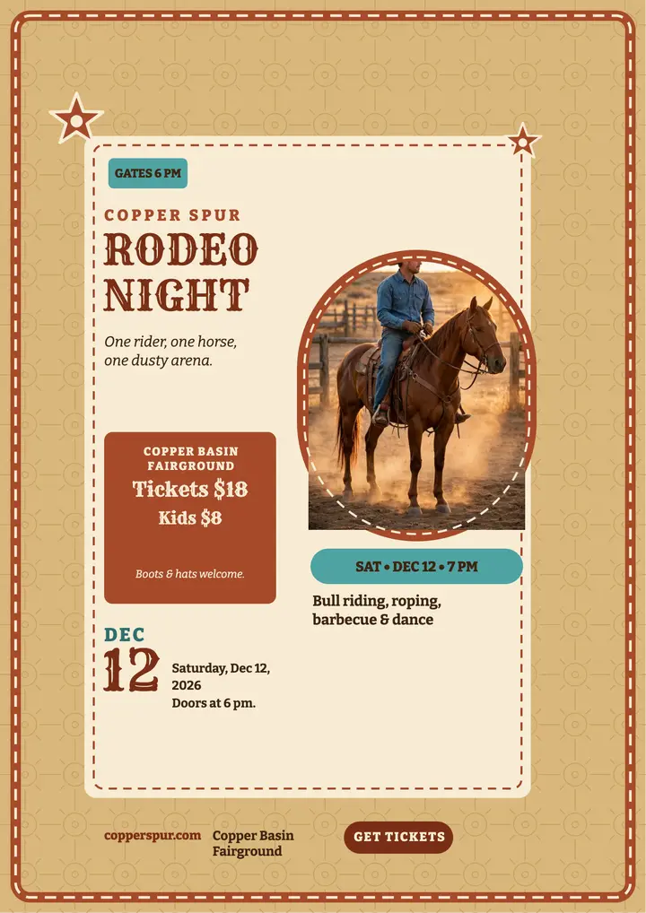 Copper Spur Night desert rodeo flyer template