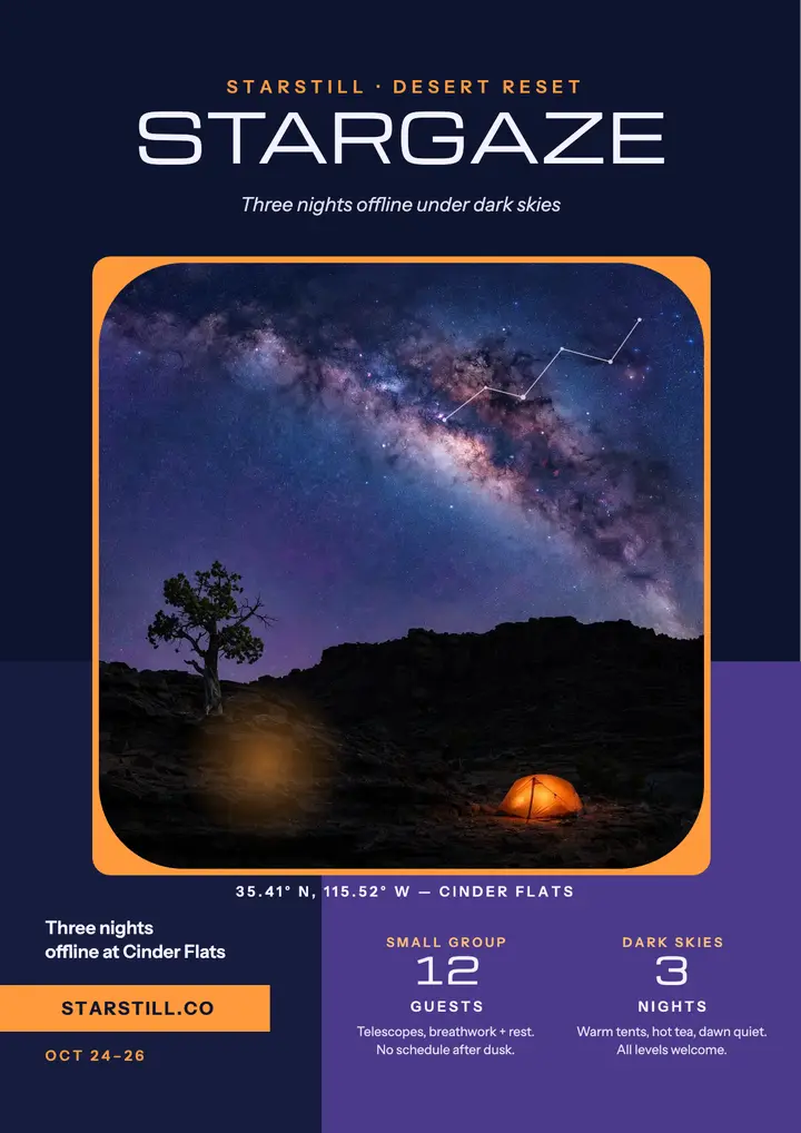 Starstill desert stargazing retreat flyer template