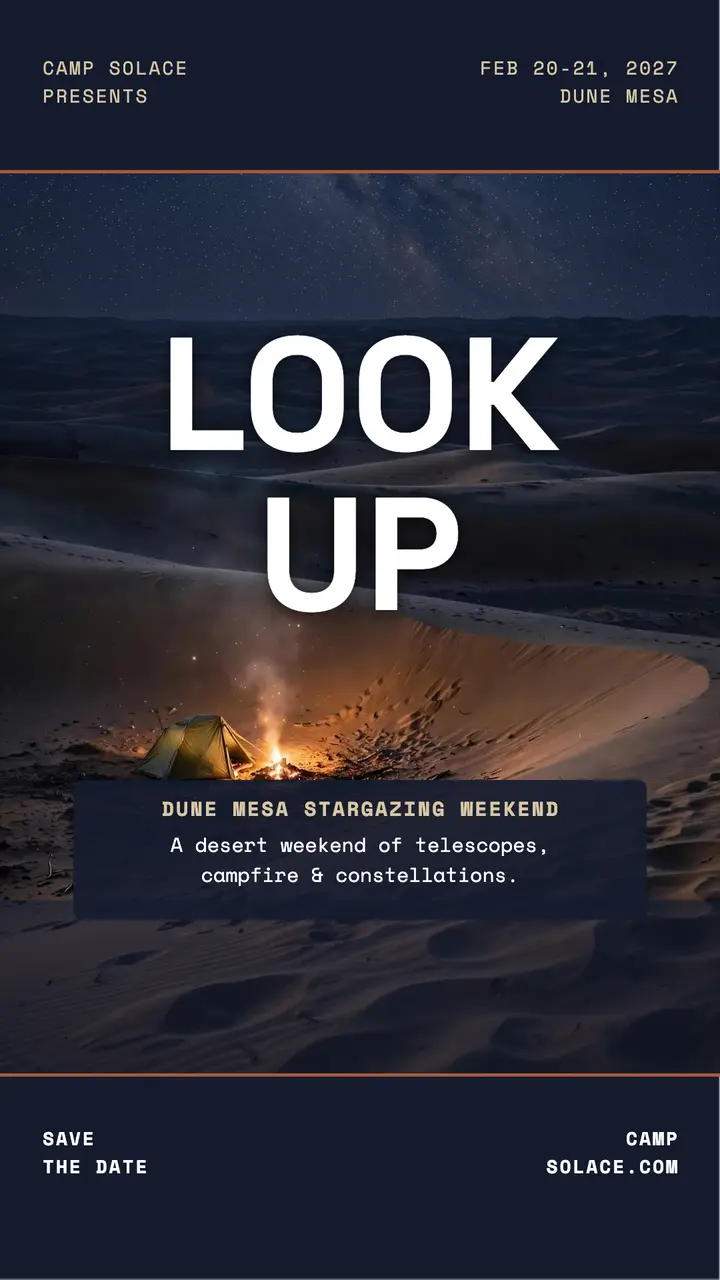 Camp Solace desert stargazing weekend story template